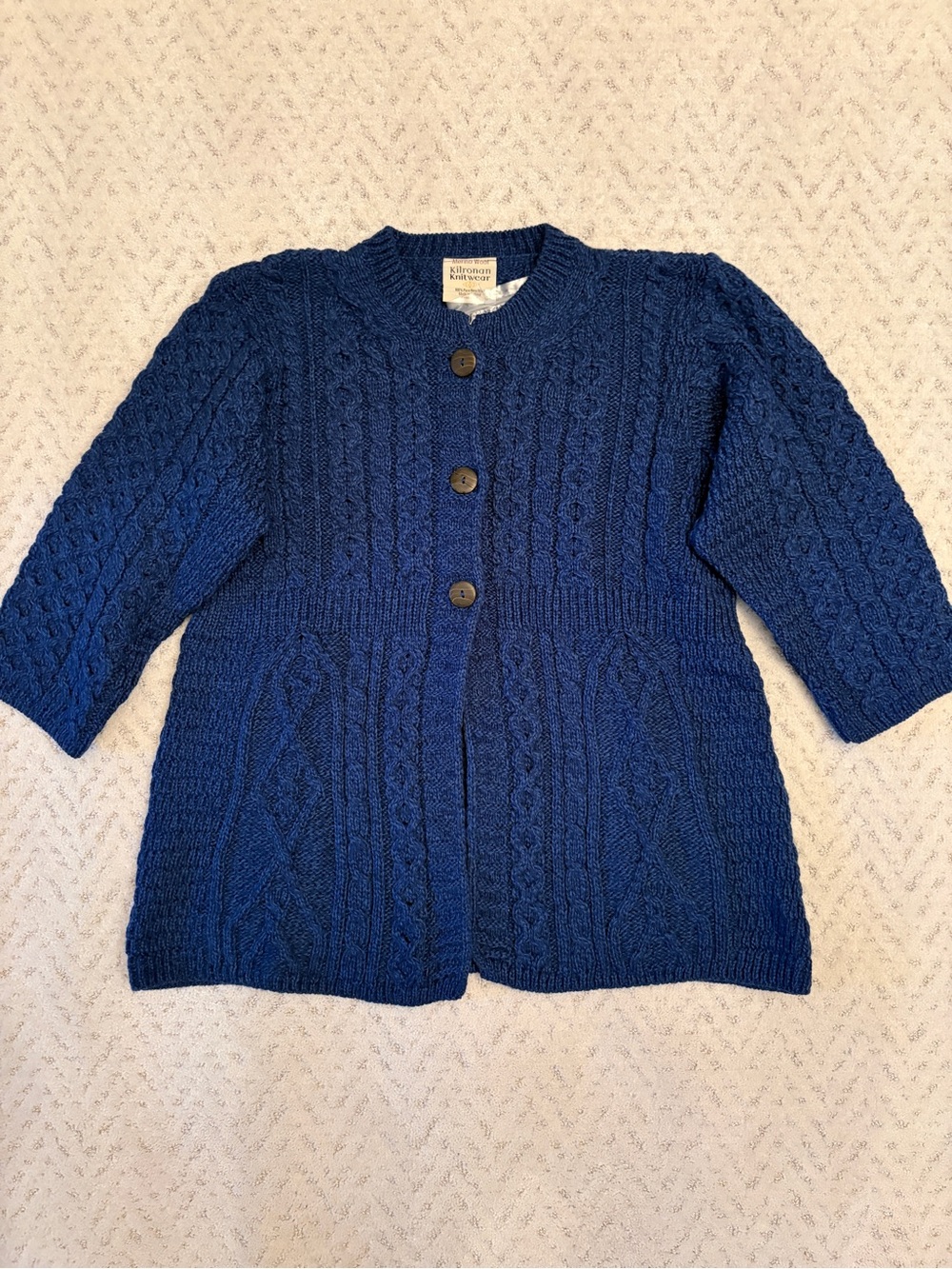 Kilronan Merino Wool Cardigan Sweater Size M Atlantic Blue A Line Ireland Knit